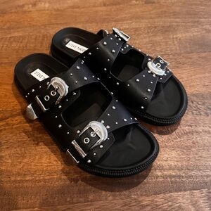 Steve Madden Black Slide Sandals with Silver Accents